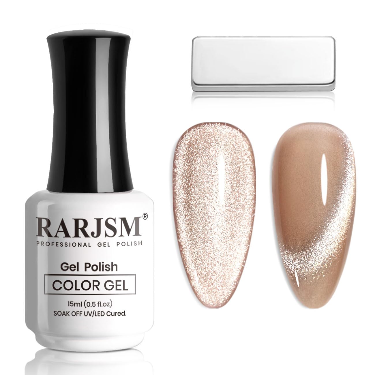 RARJSM Cat Eye Gel Nail Polish Nude Skin Tone Color Silver Glitter 15ml 9D Cateye Galaxy Universal Shimmer Velvet Ice Gel Polish with Magnetic Stick UV LED Curing Require Soak Off Home Salon