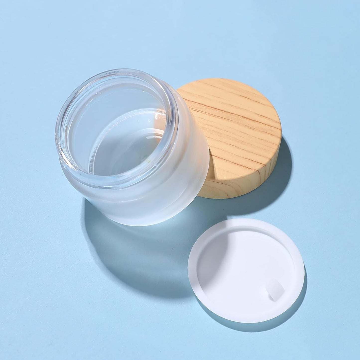 50 Gram/ml Glass Cosmetic Containers with lids，Round Frosted Cosmetic Jars with Leakproof lids,Small Empty Glass Sample Jars for Makeup Lip Scrub Balm Lotions Sample Eye Creams DIY (4 PACK 50ML)