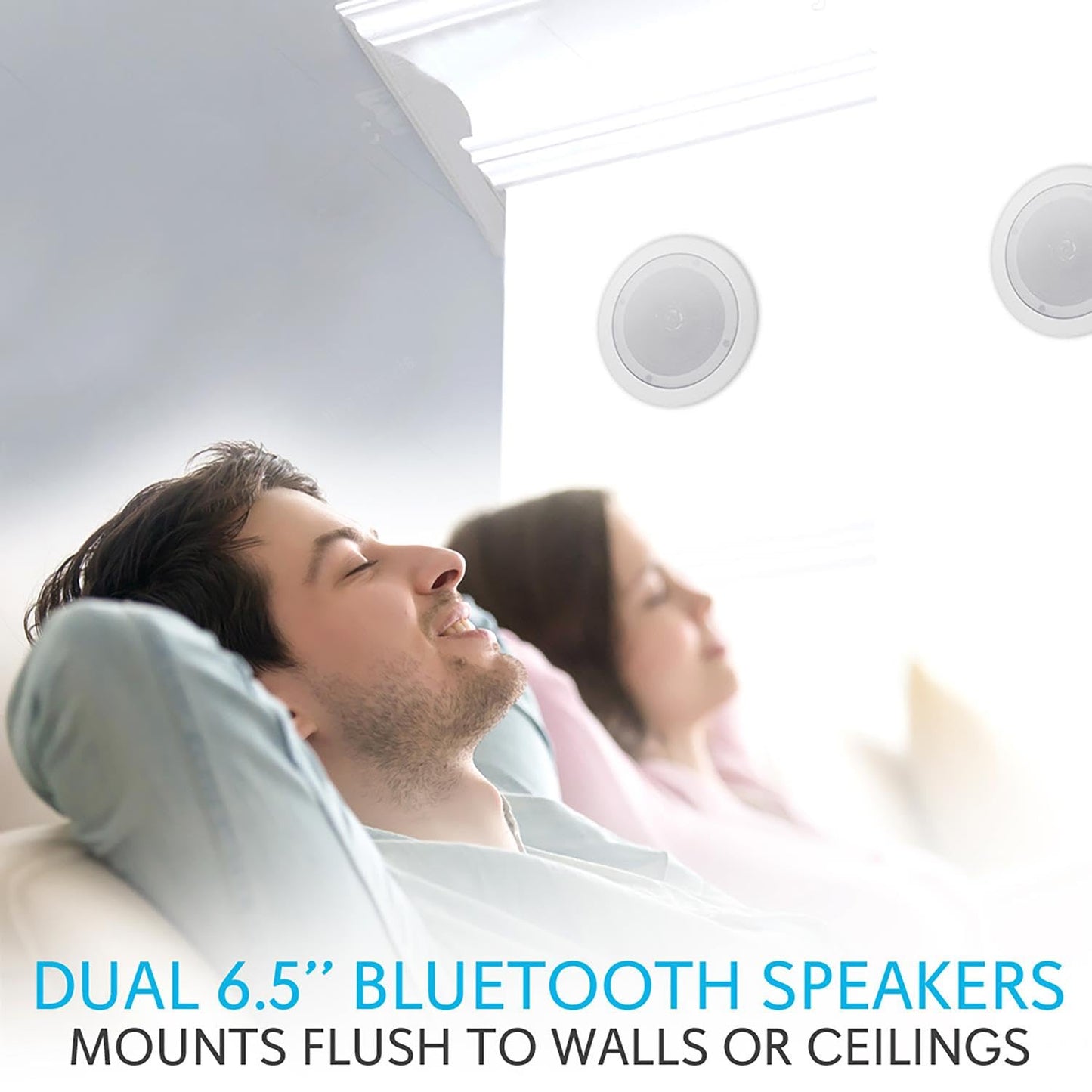 Pyle 6.5” Pair Bluetooth Flush Mount In-wall In-ceiling 2-Way Speaker System Quick Connections Changeable Round/Square Grill Polypropylene Cone & Polymer Tweeter Stereo Sound 150 Watt (PDICBT652RD)