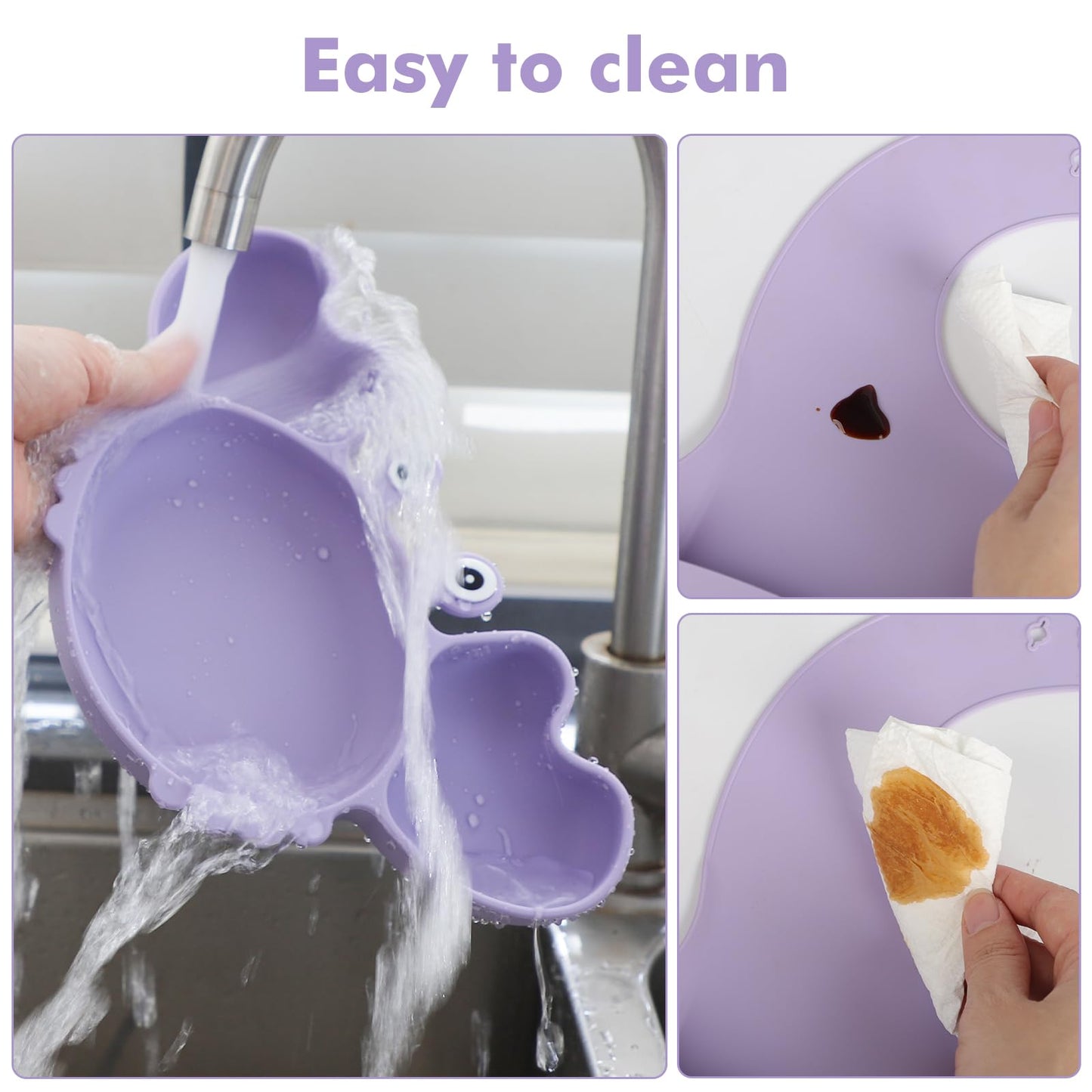mraisebossup Silicone Baby Feeding Set 15 Pcs，Baby Spoons Suction Bowl Divided Plate Bib Cup Finger Brush Teething Teether Training cups,Baby Led Weaning Supplies（purple）