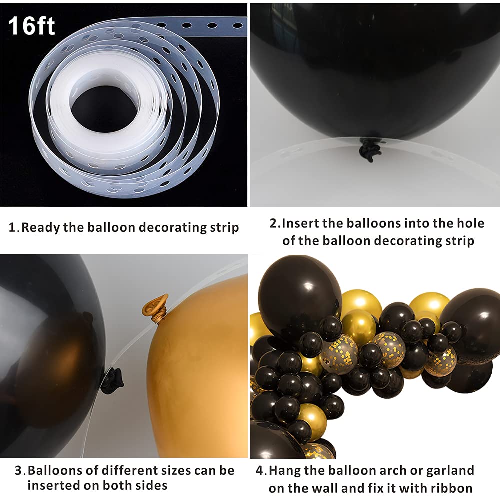 Black and Gold Balloon Garland Kit, 114Pcs Black and Gold Balloons, 4 Size Black Gold Latex Party Balloons for Birthday Decorations, New Years, Wedding, Graduation