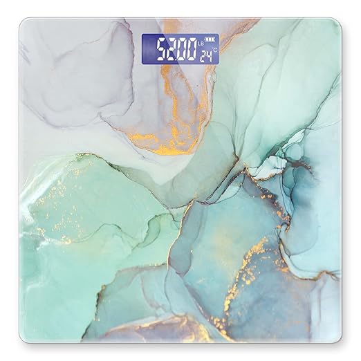 Weight Scale Digital Bathroom Scale Scale for Body Weight 400 lbs Personalized Digital Scale with Backlit Display Easy Read(Battery Not included) - Teal Marble Pattern
