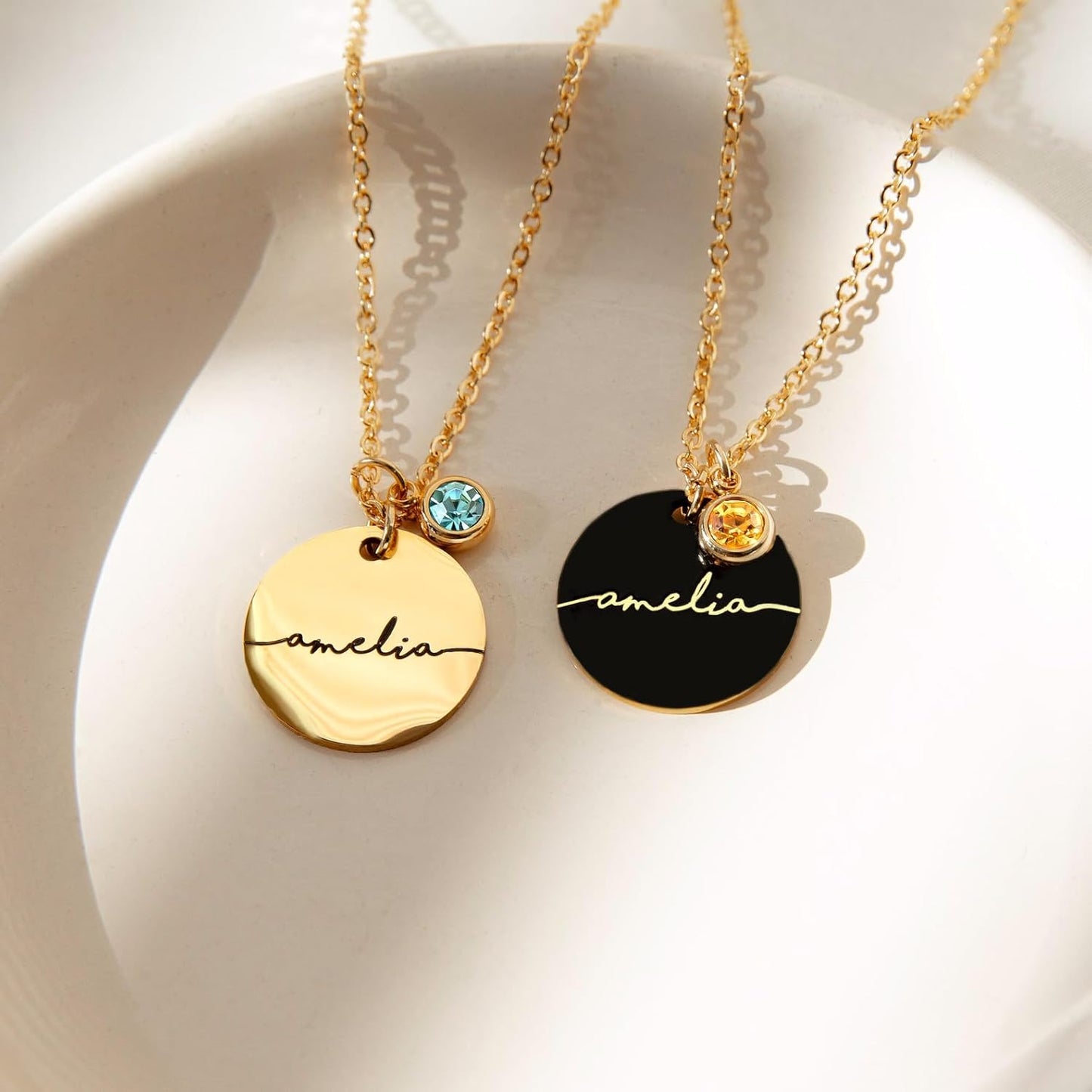 Birthstone Name Necklace Personalized Jewelry for Women Neckace Gifts for Mom Gold Plated Pendant Charm, Custom Jewelry Grandma Gift Birthday Personalized Gifts for New Moms -CN-BS-SH