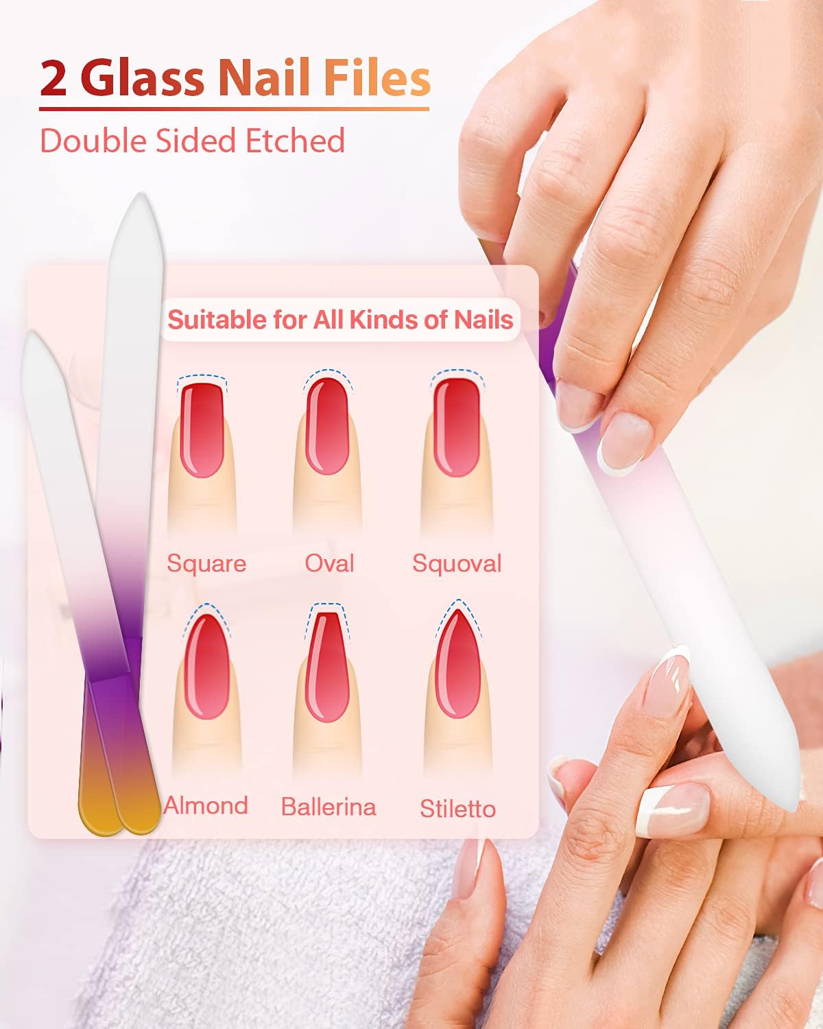 Glass Nail File and Nail Shiner, 4PC Crystal Nail File and Nano Glass Nail Buffer, Premium Set with Case, Professional Manicure Tool Fingernail Czech File for Natural Nail, Gift for Women and Girls