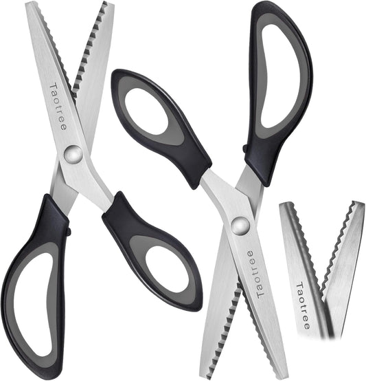 Sewing Scissors for Fabric Cutting, Taotree 9.5" Fabric Scissors Pinking Shears, Zig Zag Craft Decorative Edge, Sewing Supplies Notions Accessories for Craft Scrapbooking Supplies, Black Grey 2 Pack