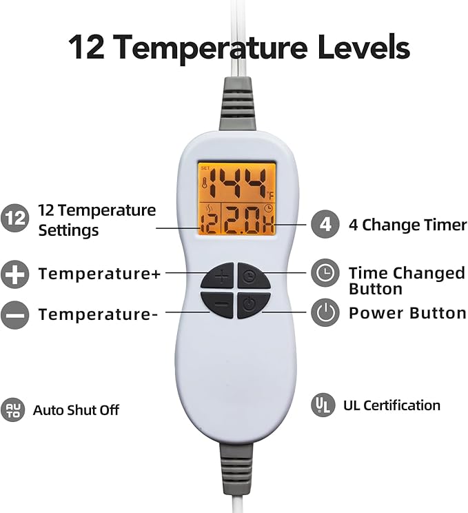 Ambershine 26"x35" XXXL King Size Neck& Shoulder& Back Heating Pad with 12 Temperature Settings& 4 Auto-Off Countdown Timers, Pain Relief for Back/Neck/Shoulder, Christmas Gift for mom dad (Red)