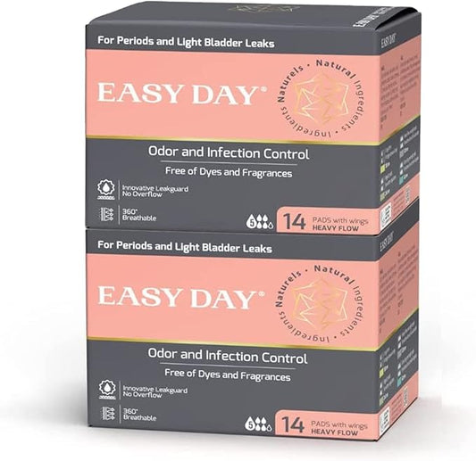 EASYDAY Heavy Flow(2-in-1 Period & Light Bladder Leakage Feminine Pads) with Wings, Sensitive Skins, Unscented, Breathable, Ultra Thin Innovative Leak Guard, Individually Wrapped [Patented] (28)