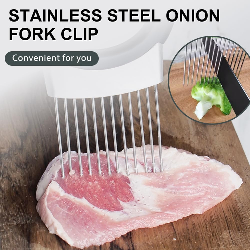 Onion Holder for Slicing, Stainless Steel Onion Slicing Rack, 2024 Upgraded Slicer, Lemon Slicer Vegetable Cutter, Home Kitchen Tools, Fruit, Lemon Slice Aids (2pc)
