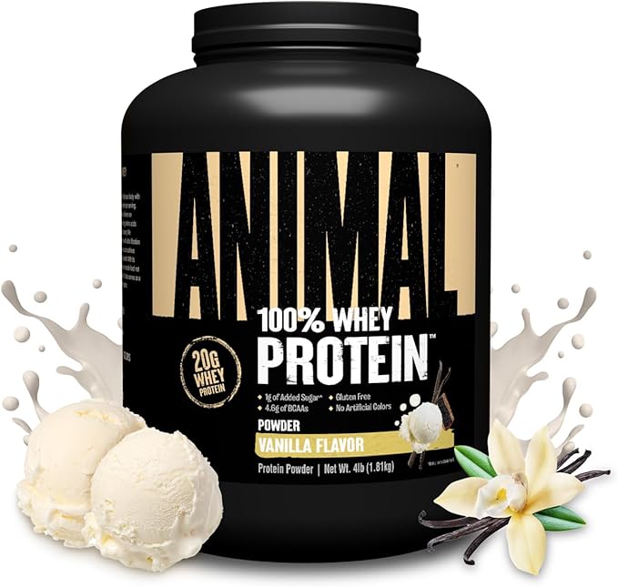 Animal 100% Whey Protein Powder – Whey Blend for Pre Workout or Post Workout, Recovery, or an Anytime Low Sugar Protein Boost Meal Replacement with BCAA Branched Chain Amino Acids – Vanilla, 4 lb
