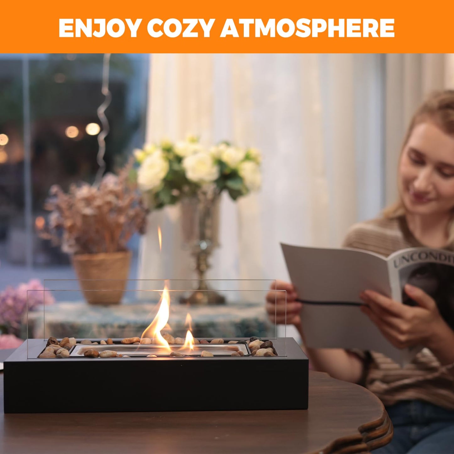 Smores Maker Kit - US Patent Design - Portable Tabletop Flame with Stones Decorated for Movie Nights, Yard, Gift for Home Decor, Housewarming, Parties and Weddings (Gel was not Included)