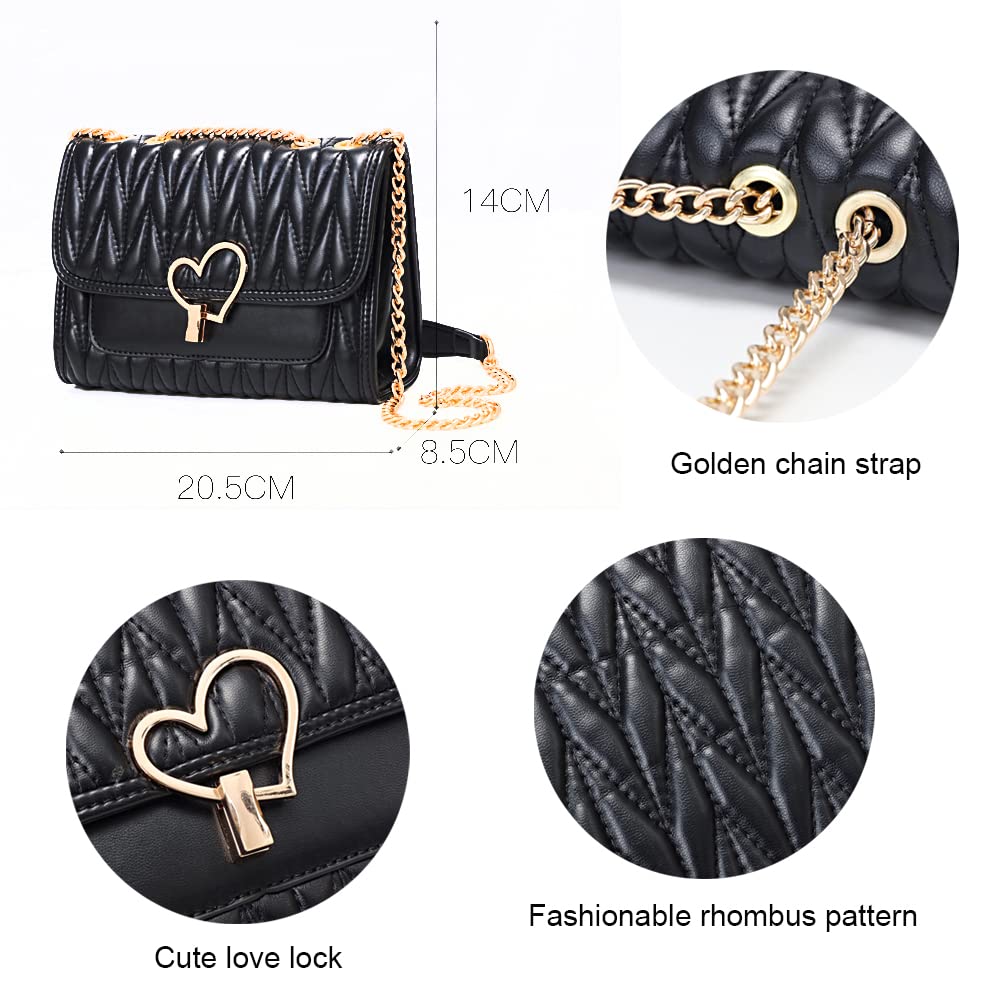 natyrlpog Shoulder Bag for Women Small Crossbody Purse Leather Fashion Handbags with Chain Strap, black