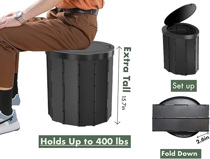 Portable Toilet Kit Adults, Pop Up Privacy Tent, X Large Camping Folding Toilet, 12 bags, 12 pack Liquid Waste Gel, Washable Foldable For Travel,RV, Outdoor