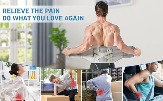 Back Brace for Lower Back Pain Relief - Back Support Belt for Women & Men, Lower Back Brace for Herniated Disc, Sciatica. Removable Stays for Lower Back Support with 2 Different Hardness Sets (Grey, XXX-Large)