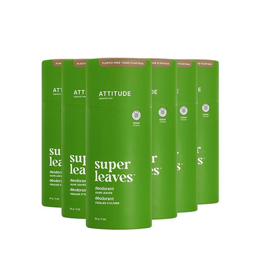 ATTITUDE Plastic-Free Deodorant, EWG Verified, Aluminum Free, Vegan Naturally Sourced Body Deodorants for Women & Men, Dermatologically Tested, Olive Leaves, 85 grams (Pack of 1)