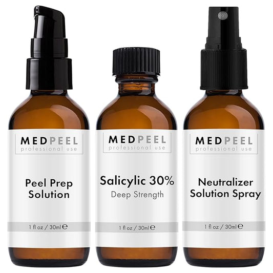 MedPeel Salicylic Acid 30% Essential Peel Kit, Includes Peel, Prep, Neutralizer, Deep Strength Professional Grade Chemical Face Peel for all Skin Tones, 1oz/30ml (Kit of 3)