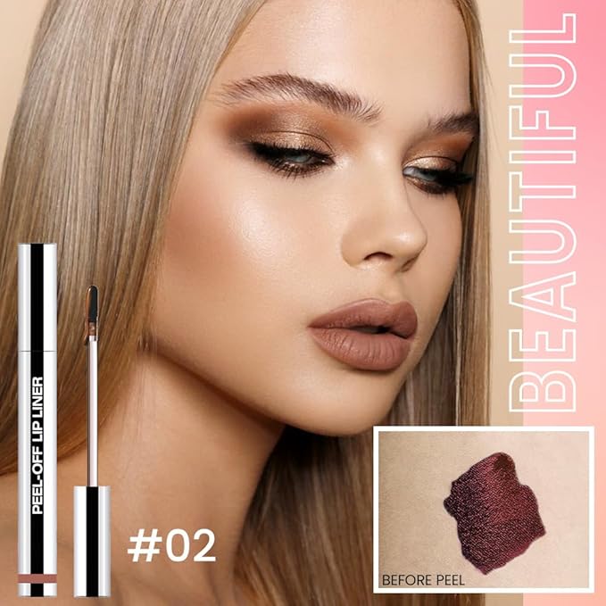 3 Pcs Matte Liquid Lip Stain Peel Off Lip Liner, Long Lasting Lip Tattoo, Waterproof & Transfer-Proof Lip Liner Peel Off Lip Gloss for All Skin Types.#00+#02#06