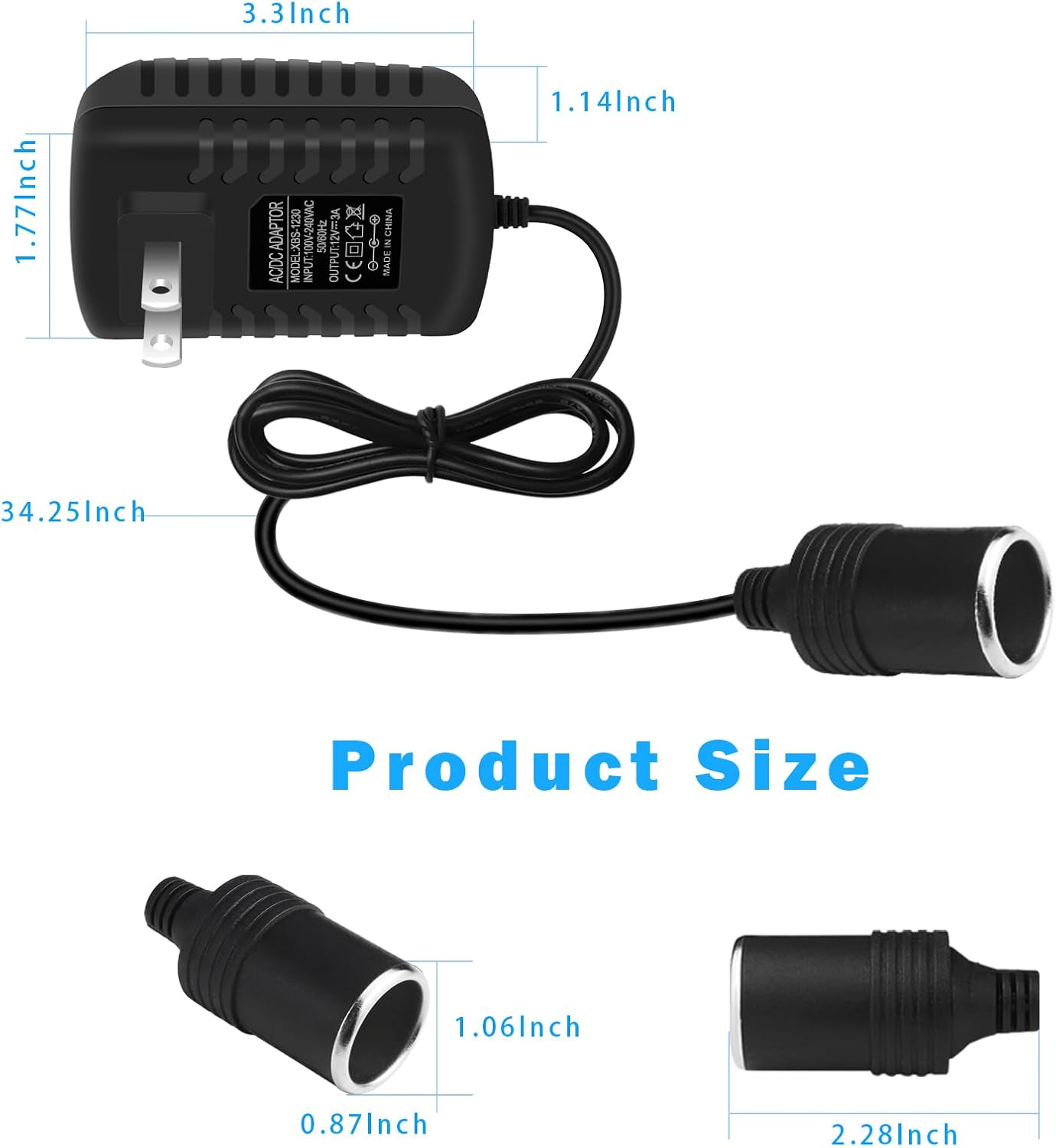 inShareplus 12V 3A 36W AC to DC Converter - Car Lighter Adapter to Wall Outlet Adapter - 12V Power Supply for Car Devices (MP3, Fan, Dash Cam)