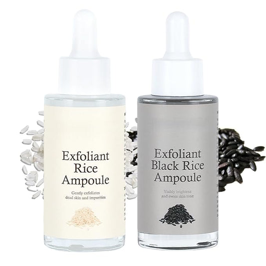 Rice Exfoliating Ampoule Set, White Black Rice Exfoliant Serum, Body and Face Exfoliator, Peeling Ampoule & Dead Skin Remover - Gentle Peel and Pore Minimizing & Deep Hydration