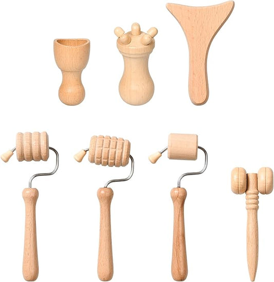 7-in-1 Wooden Facial Massage Tool Set,Face Sculpting Tool Skin Care Facial Muscle Relieving,Sculpt Jawline,Roller Tool Maderoterapia Kit for Relieving Fatigue