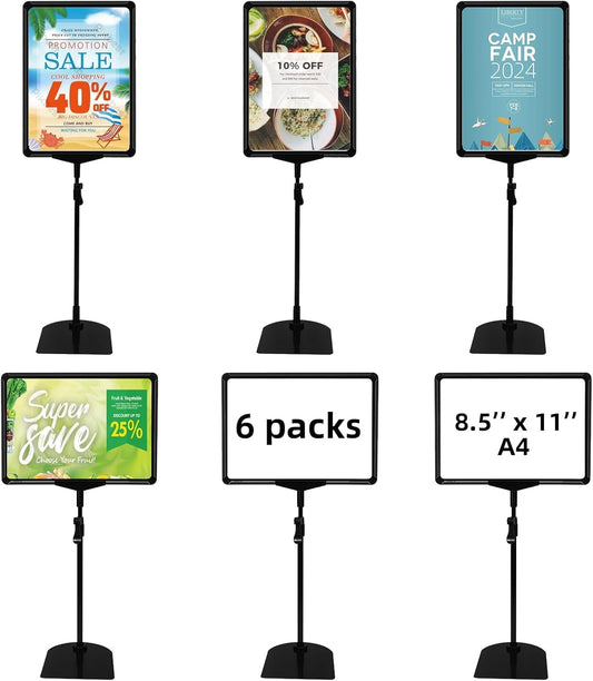 Sign Holder Stand,Sign Stand for Display,Adjustable Sign Holders For Table Top,Table Sign Holders 8.5 x 11,6 Packs,Black