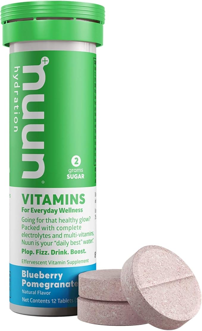 Nuun Vitamins Electrolyte Tablets with Vitamin D, C, E, A, & B6, Folic Acid, Magnesium & 4 Other Essential Electrolytes, Gluten Free & Vegan, Blueberry Pomegranate, 8 Pack (96 Servings Total)