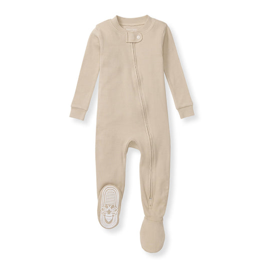 Burt's Bees Baby Baby Boy's Sleeper PJs, 100% Organic Cotton, One-Piece Footie, Zip Up Jumpsuit, Snug Fit Pajamas, Neutral Solid Rib, 12 Months