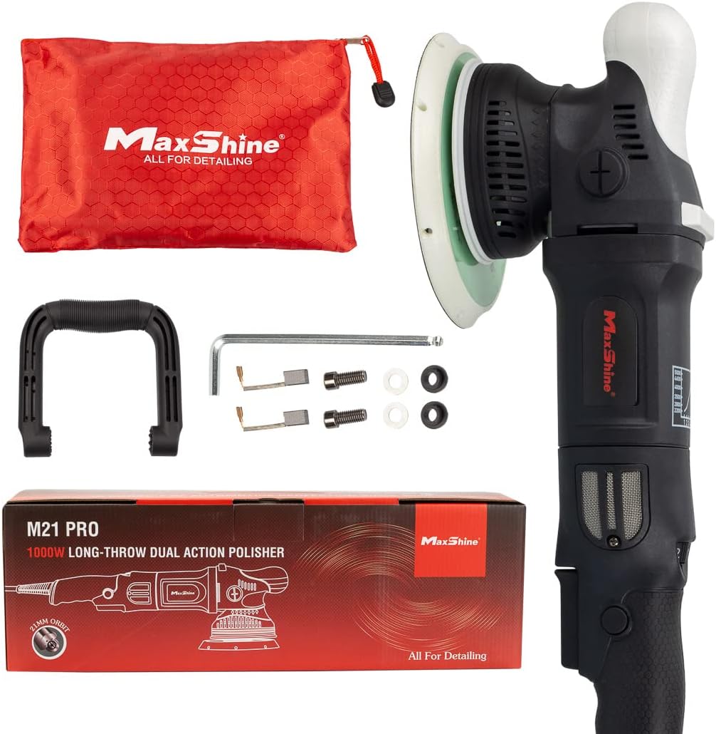 Maxshine 21mm, 6" Plate M21 Pro Dual Action Polisher & 16oz AIO Polish - 6-Speed, 5/16”-24 Thread - Auto Detailing Tool for Buffing, Paint Protection, Swirl & Scratch Repair, Glossy Shine, Restoration