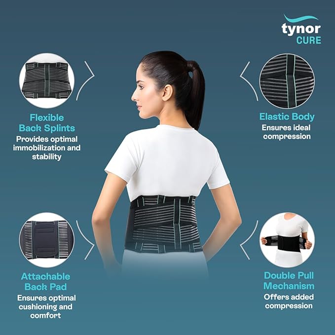 TYNOR Back Support Belt, Back Brace for Lower Back Pain,Breathable Lumbar Support Belt for Men & Women, Herniated Disc, Scoliosis & Lifting, Adjustable Straps with Lumbar Pad (XXL, Premium Black)