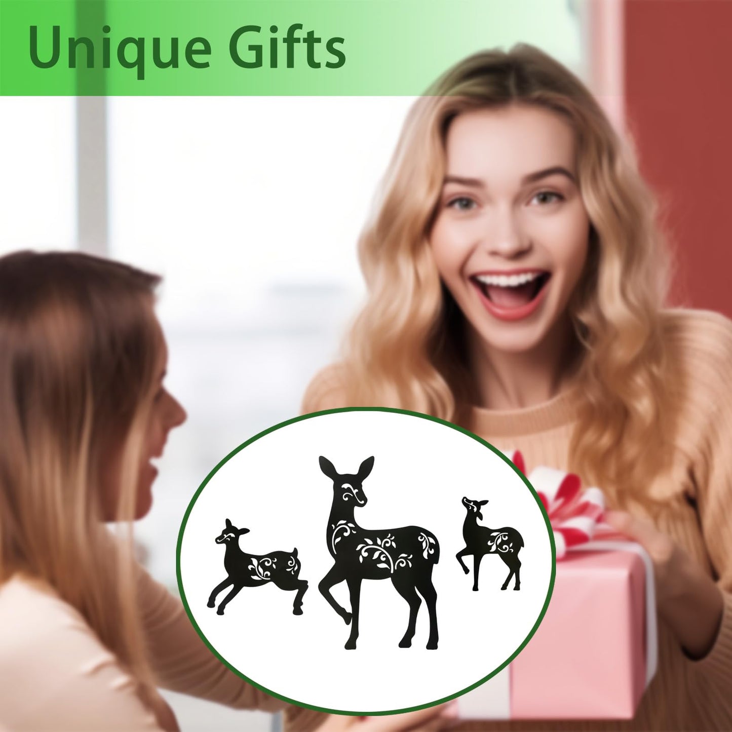 Hokfirm Outdoor Deer Stakes, Set of 3 Metal Deer Garden Decor for Outside,Black Silhouette Yard Art(Deer Black)