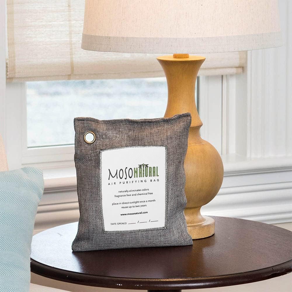 Moso Natural Air Purifying Bag 500g | Premium Bamboo Charcoal Odor Absorber for Home, Bedroom, Kitchen, Basement | Unscented Pet Odor Eliminator | Large Room Charcoal Deodorizer Bag Covers 250sqft