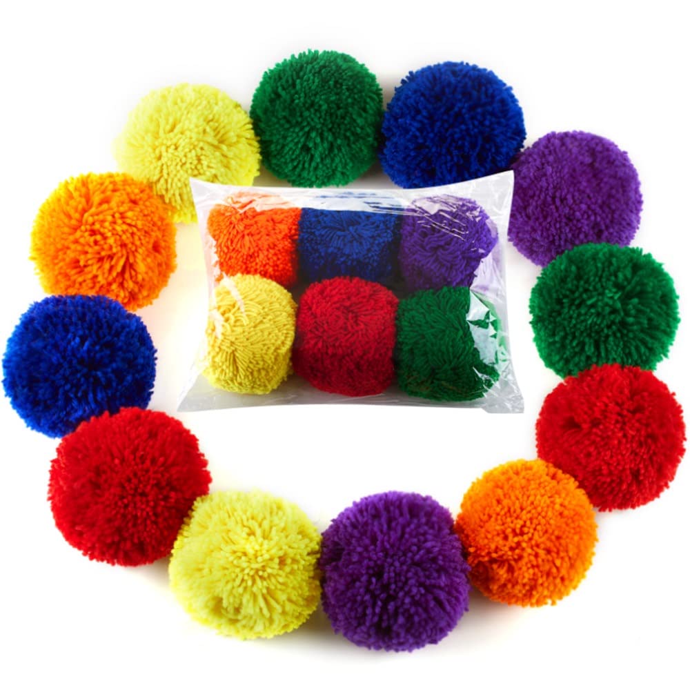 FLYIO 12-Pack Soft Fleece Balls Large 4-inch Dodgeball Playground Balls, Rainbow Pack Size for Dodge Ball, Handball, Camps and Schools Blue,Green,Orange,Purple,Red