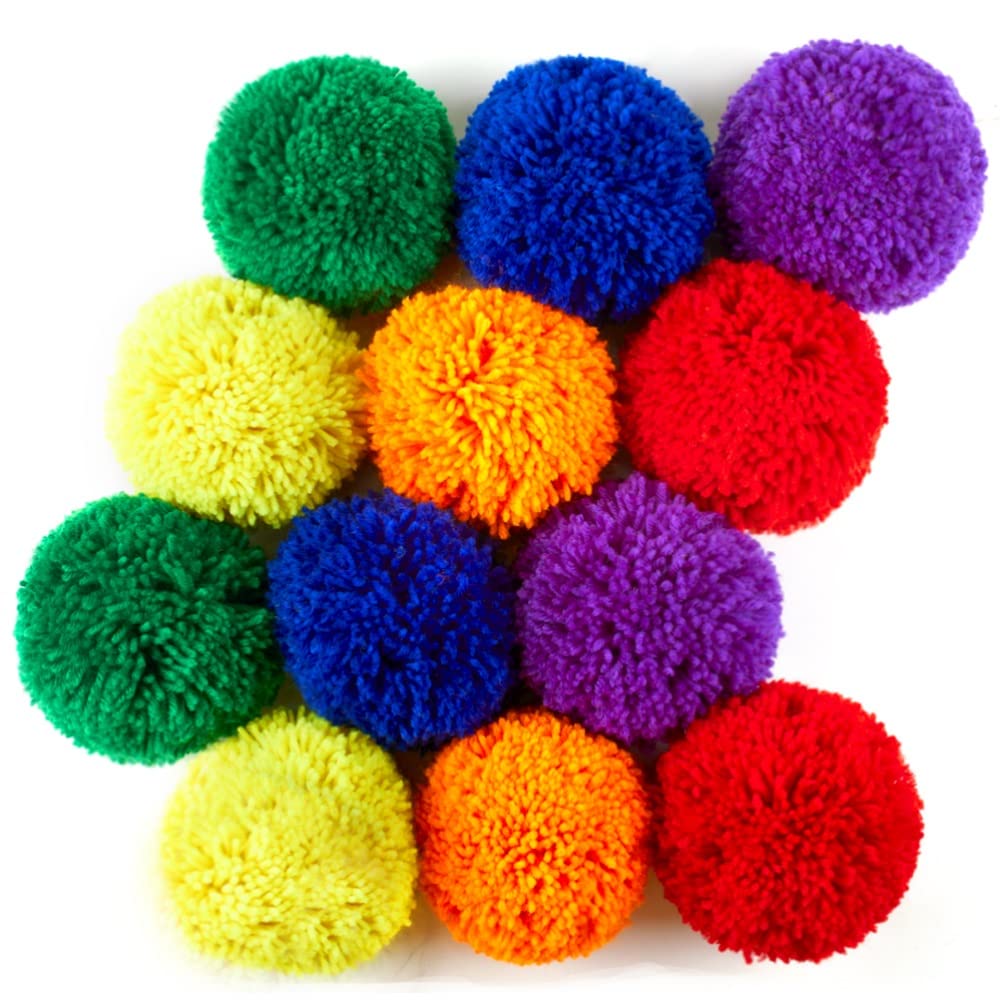FLYIO 12-Pack Soft Fleece Balls Large 4-inch Dodgeball Playground Balls, Rainbow Pack Size for Dodge Ball, Handball, Camps and Schools Blue,Green,Orange,Purple,Red