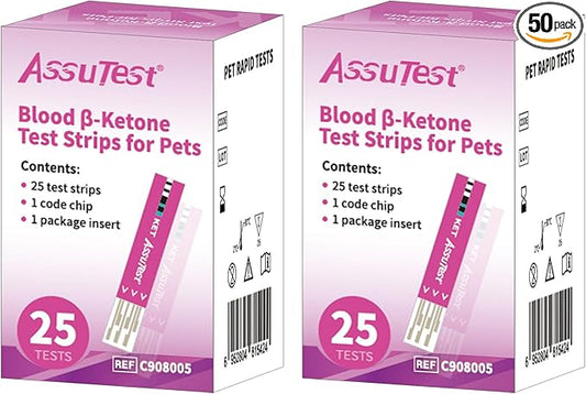 AssuTest® Blood Ketone Test Strips for Pets β-Ketone Farm Testing - Accurate, Easy-to-use Ketosis Detection Tool for Cows Cats and Dogs, Home Veterinary Supplies - 50 Pcs Set