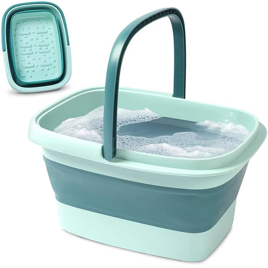 AllSett Health Collapsible Foot Bath – Advanced Foot Soaking Tub with Portable Design and Handle, Compact and Lightweight Foot Soak with Acupressure Points - Green, Blue