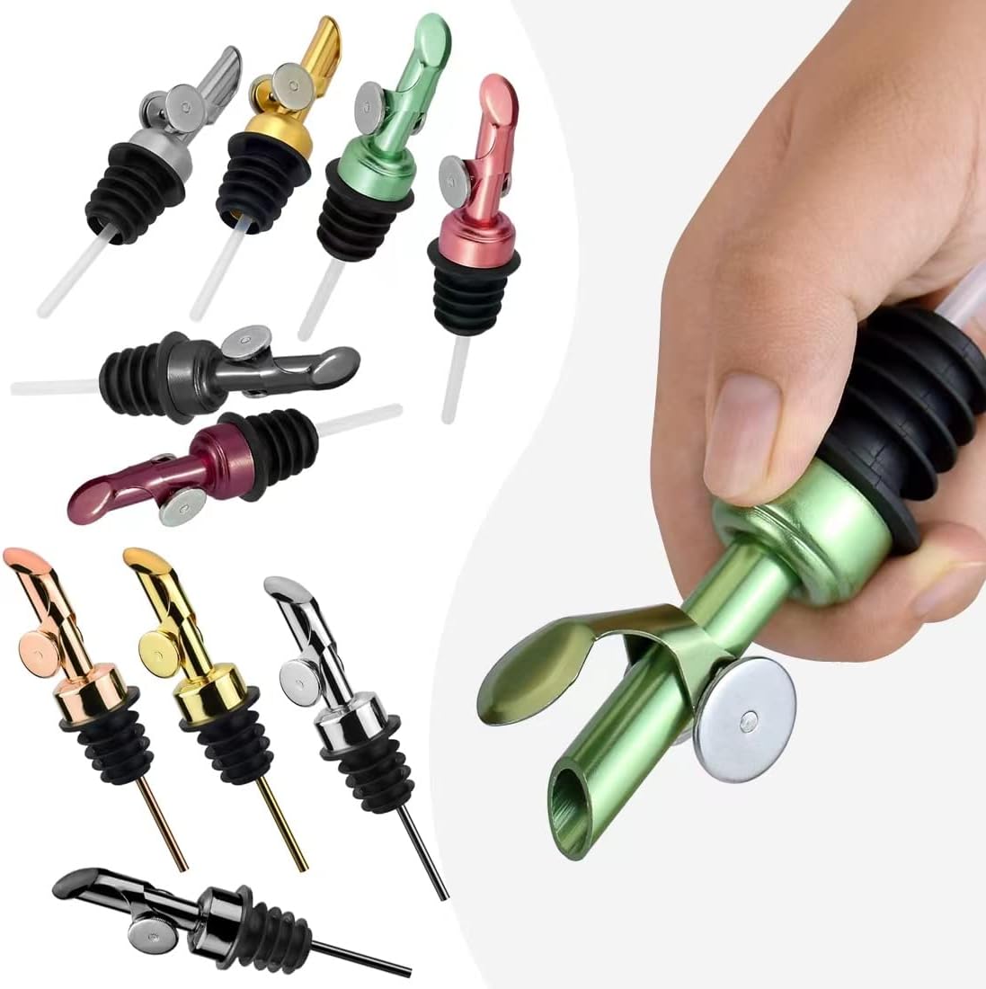 MEETSWEET Olive Oil Dispenser with Spout, 304 Stainless Steel Automatic Opening and Closing Spout, 2pcs Wine Stopper for Home Use