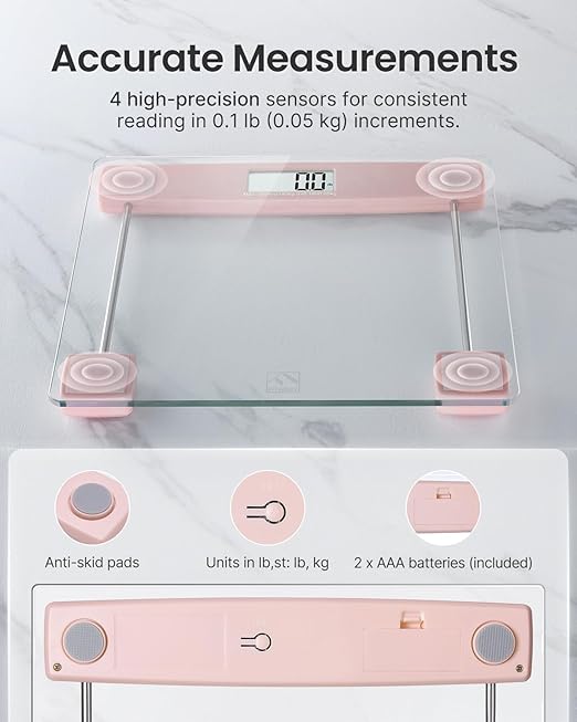 FITINDEX Bathroom Scale for Body Weight Pink and Smart Body Tape Measure