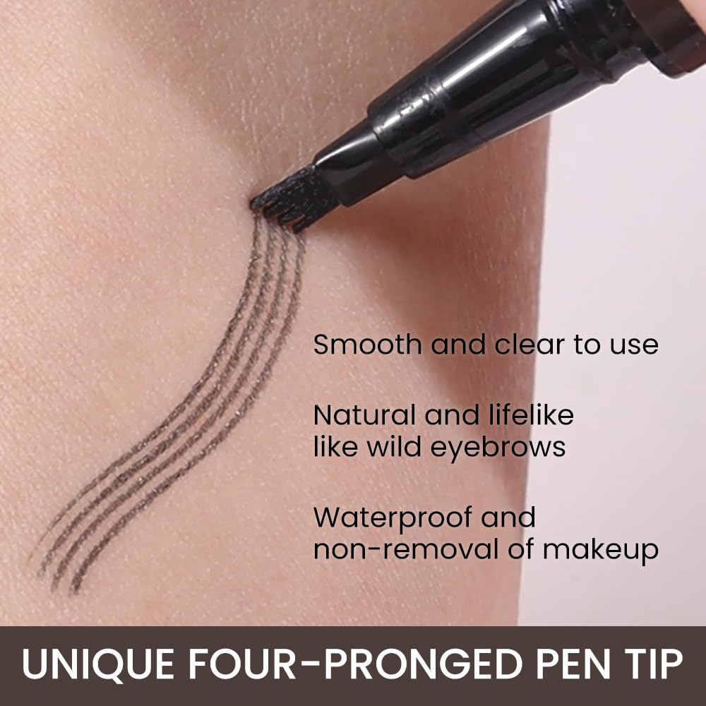 Kaely Eyebrow Pencils for Women, 4 Tip Magical Precise Waterproof Brow Pen, Microblading Eyebrow Contouring Pen, lapiz de cejas 3d Eye Brow Gel, 24h Smudge Proof,03 Black Brown