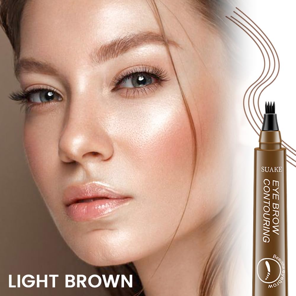 Kaely 2Pcs Eyebrow Pencils for Women, 4 Tip Magical Precise Waterproof Brow Pen, Microblading Eyebrow Contouring Pen, lapiz de cejas 3d Eye Brow Gel, 24h Smudge Proof, 01 Light Brown