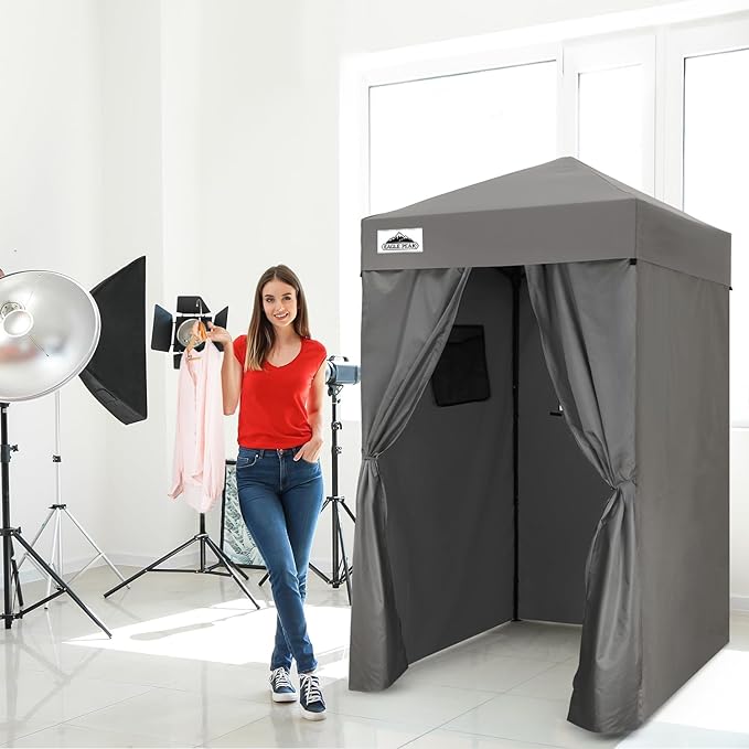 EAGLE PEAK Flex Ultra Compact 4x4 Pop-up Canopy, Sun Shelter, Changing Room, Portable Privacy Canopy Cabana for Pool, Fashion Photoshoots, or Camping, 4x4 ft, Dark Gray