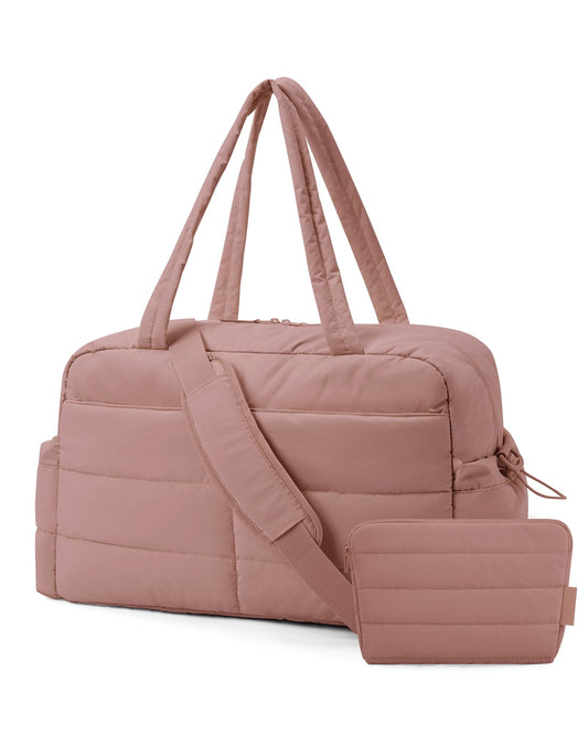 BAGSMART Gym Bag for Women, 31L Travel Duffle Bag Puffer Tote Quilted Laptop Carry on, Weekender Overnight Organizer for Travel, Water Resistant, Dark Pink