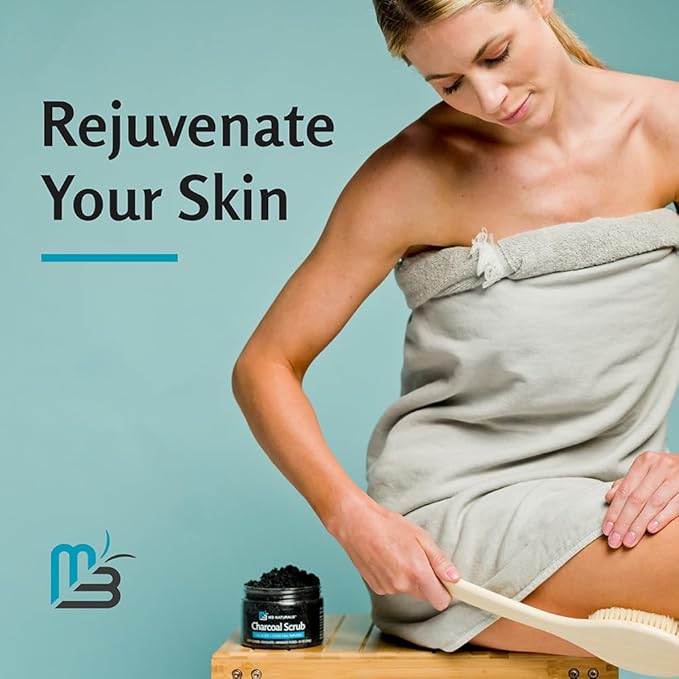 Exfoliating Charcoal Scrub with Collagen & Stem Cells – Salt Scrub for Body Toning, Cellulite, Armpit Detox, and Skin Smoothing for Face, Feet, and Body by M3 Naturals.