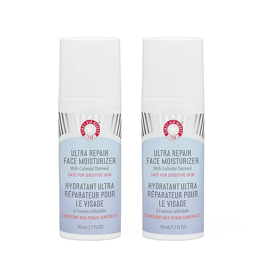 First Aid Beauty - Ultra Repair Face Moisturizer, Everyday Lightweight Non-Comedogenic Formula Helps Soften Skin with Ceramides & Shea Butter, Soothing Colloidal Oatmeal, 1.7 oz, 2 ct