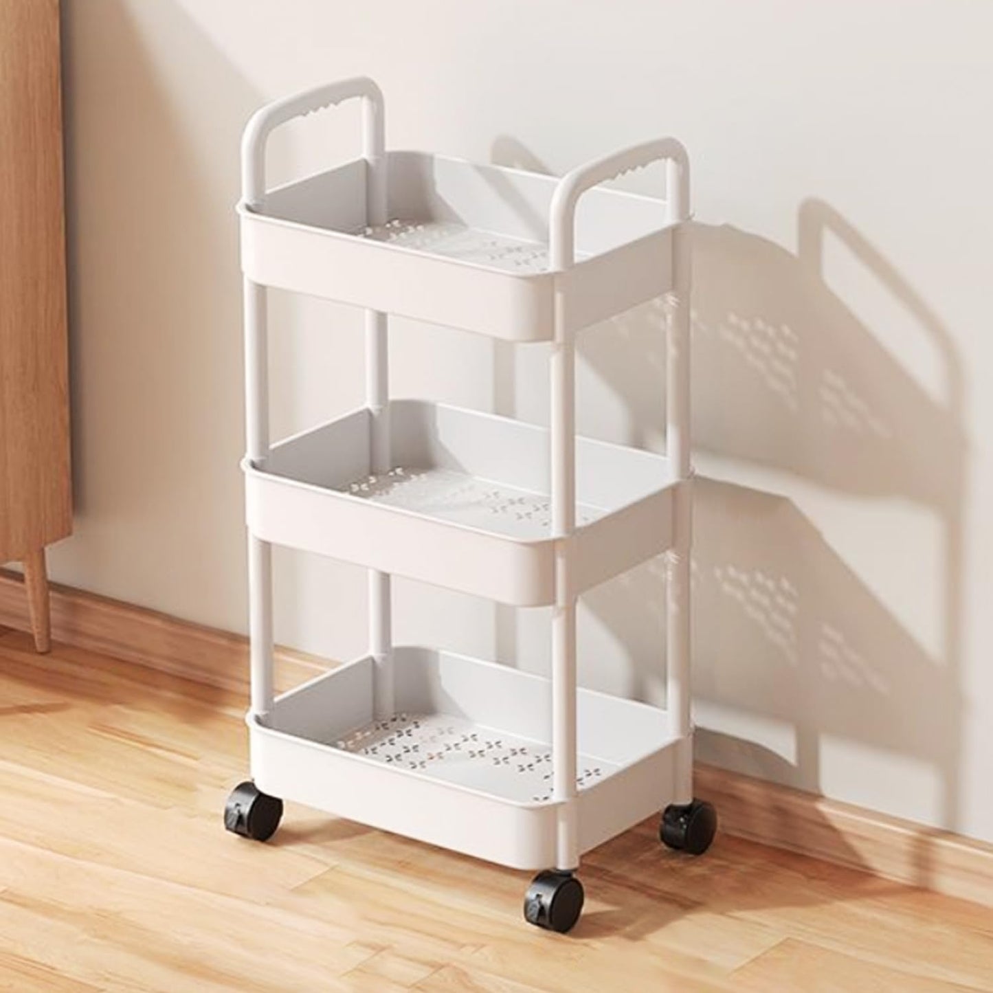 Baby Diaper Caddy, Plastic Movable Diaper Cart with Wheels Newborn Nursery Essentials Baby Diapers Organizer for Changing Table & Crib, Easy to Assemble, White