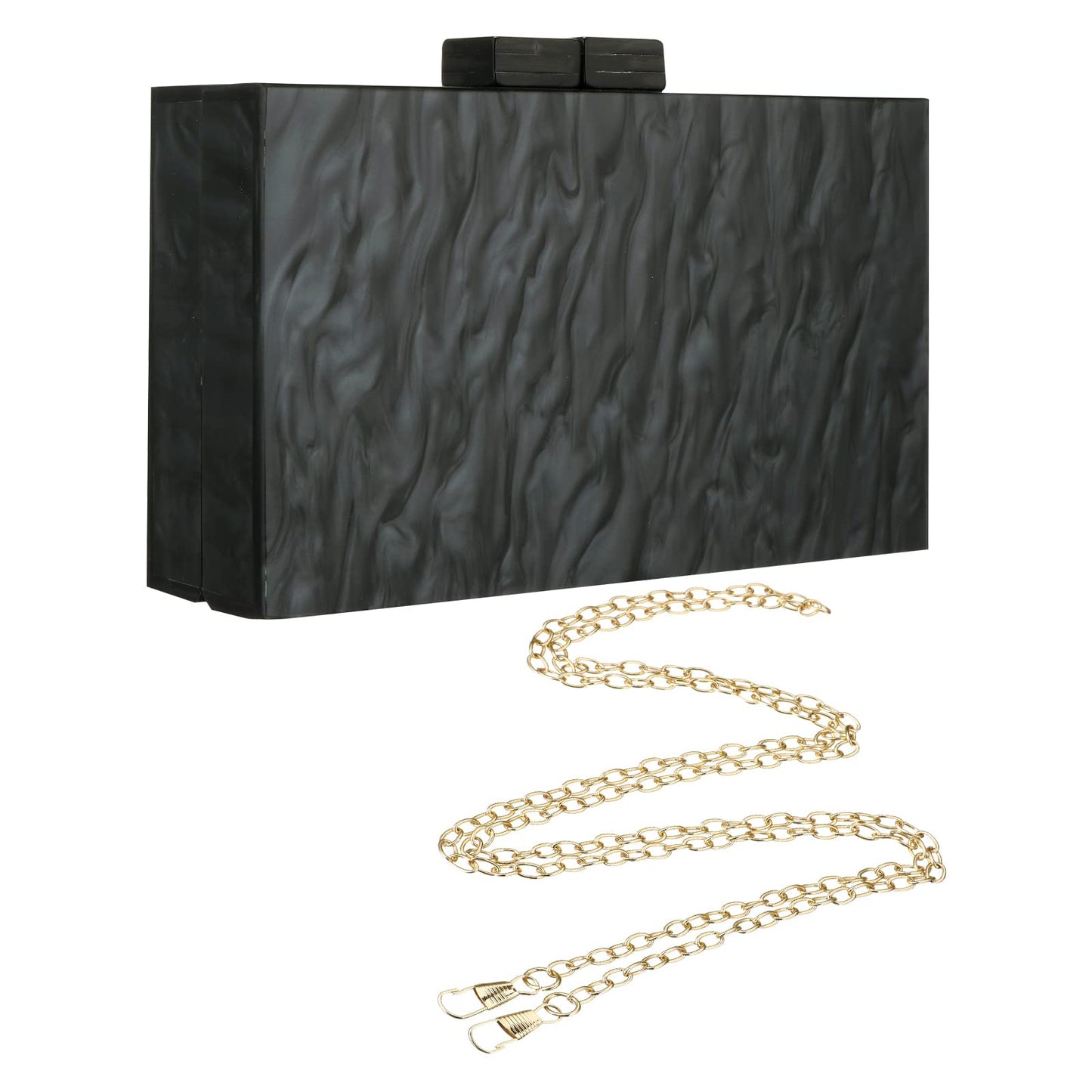 Acrylic Purses and Handbags with Marbling for Women Elegant Banquet Evening Crossbody Handbag Box Clutch (Black)