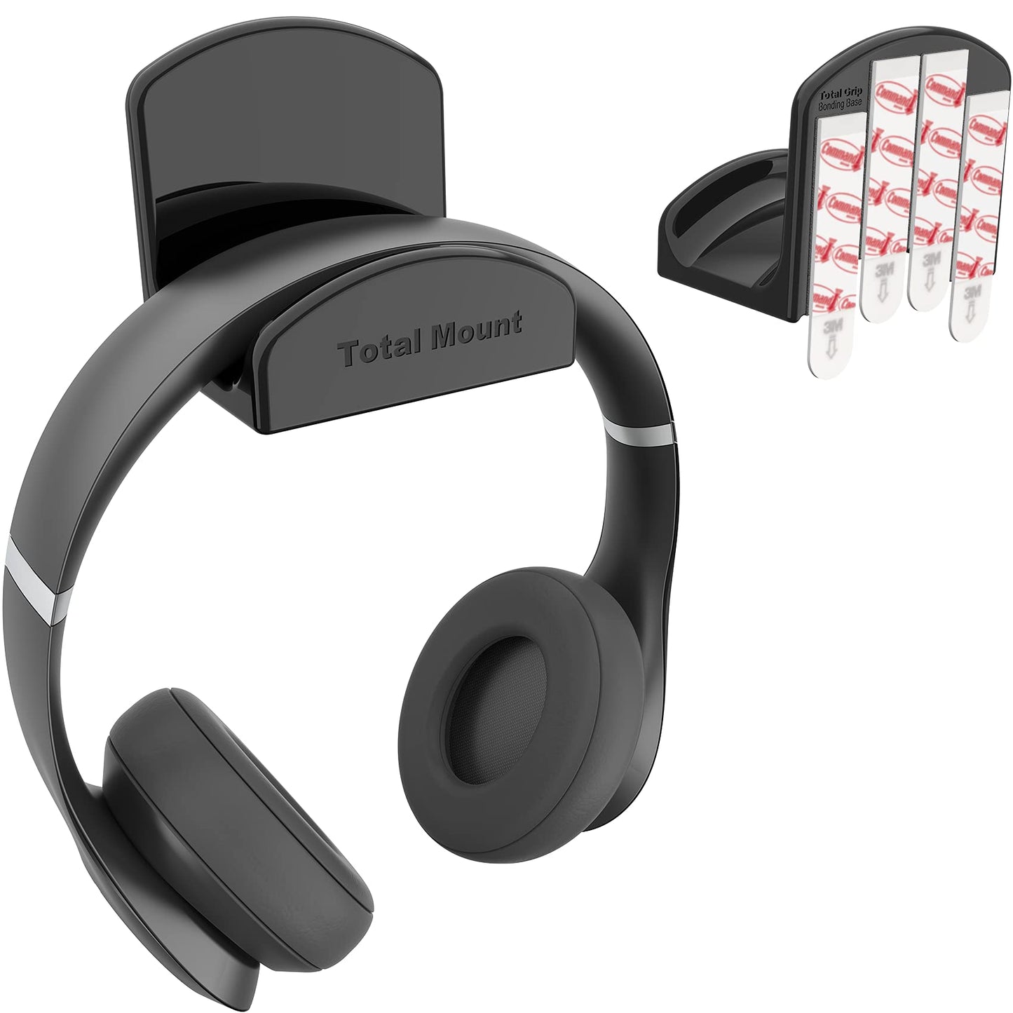 TotalMount Headphone Hanger – Includes Removable Adhesive Strips for Easy, Damage-Free Wall, Desk, or PC Mounting (Premium Black Headphone Hook – One Pack)