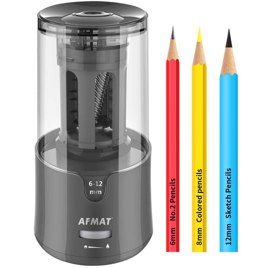AFMAT Electric Pencil Sharpener, Pencil Sharpener for Colored Pencils, Auto Stop, Super Sharp & Fast, Electric Pencil Sharpener Plug in for 6-12mm No.2/Colored Pencils/Office/Home-Gray
