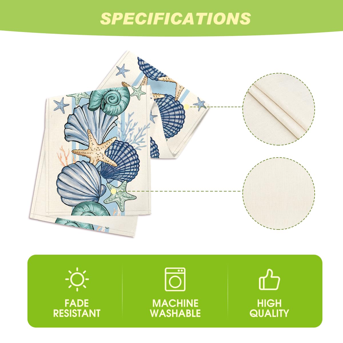 Artoid Mode Sea Shell Starfish Summer Table Runner,Spring Ocean Kitchen Dining Table Decoration for Home Party Decor 13x72 Inch