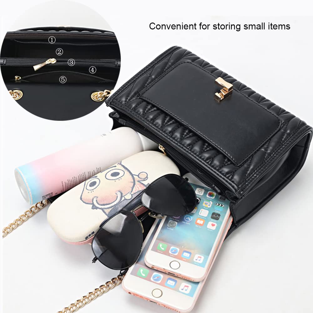 natyrlpog Shoulder Bag for Women Small Crossbody Purse Leather Fashion Handbags with Chain Strap, black