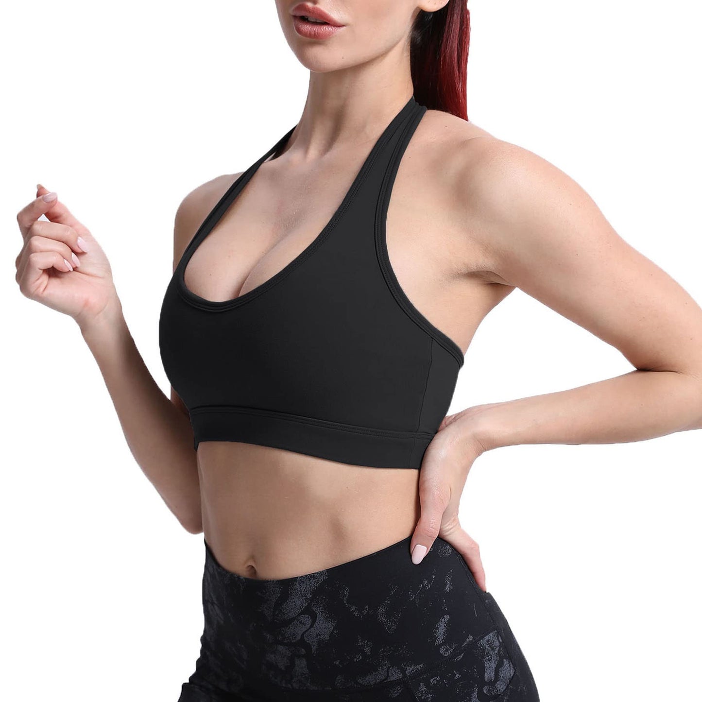 Aoxjox Women's Workout Sports Bras Fitness Halter Bra Yoga Crop Tank (Black, Small)