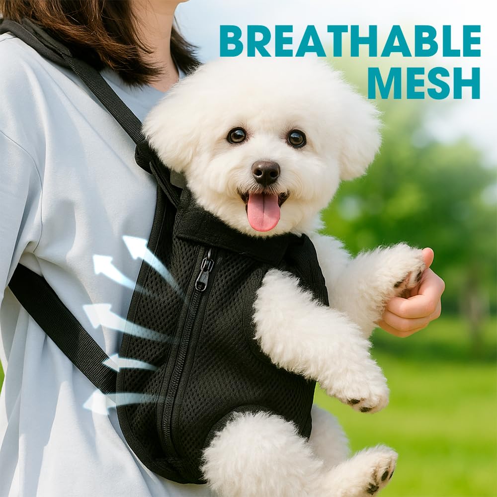 Dog Backpack Carrier, Adjustable Pet Front Carriers, Legs Out Carrying Sling Travel Bag for Small Medium Dogs 8-12 Lbs, Soft Wearable Puppy Chest Carry Backpacks for Walking/Hiking/Camping/Traveling